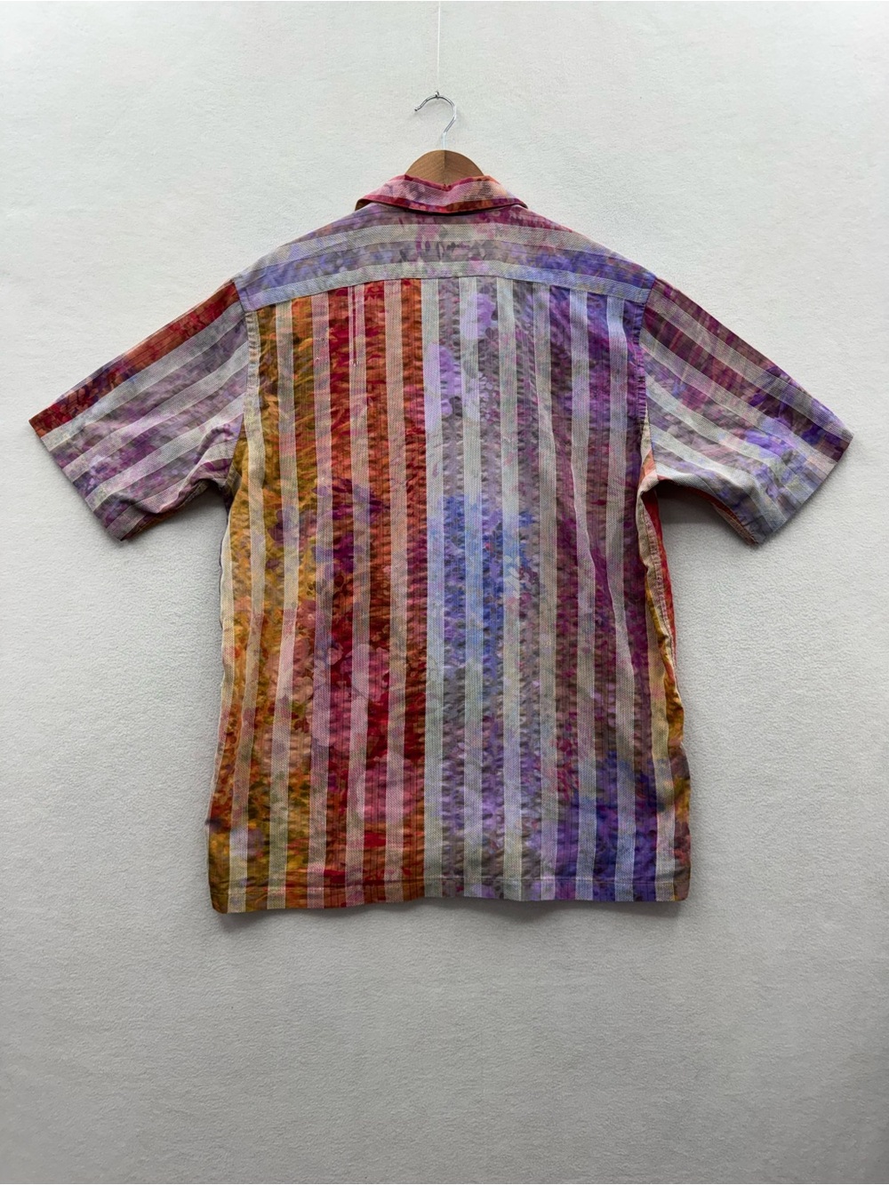 Bugatchi Men Large Button Up Shirt Purple Orange Tie Dye Short Sleeve - Picture 2 of 9